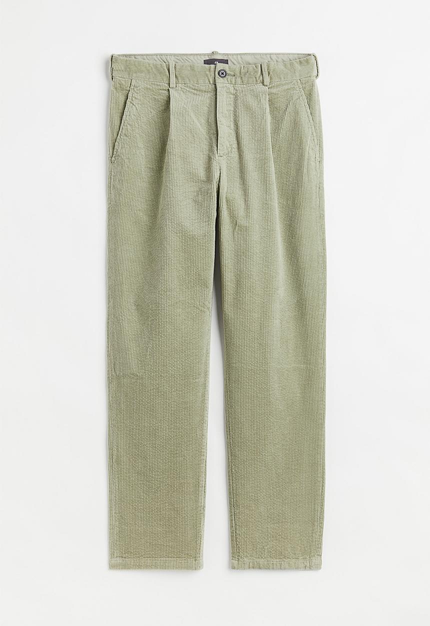 H&M - Regular fit corduroy trousers - light khaki green