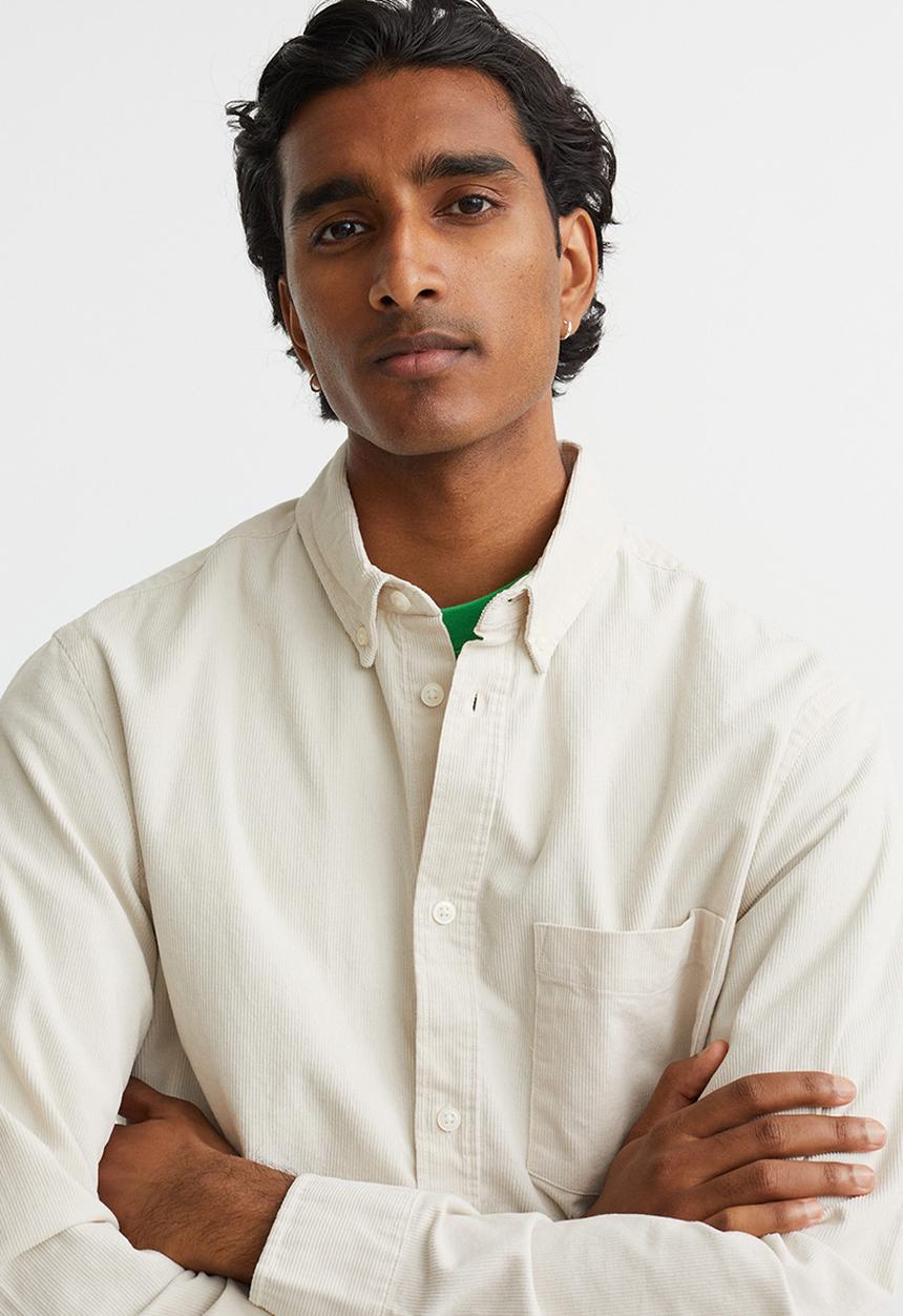 H&M - Regular fit corduroy shirt - cream