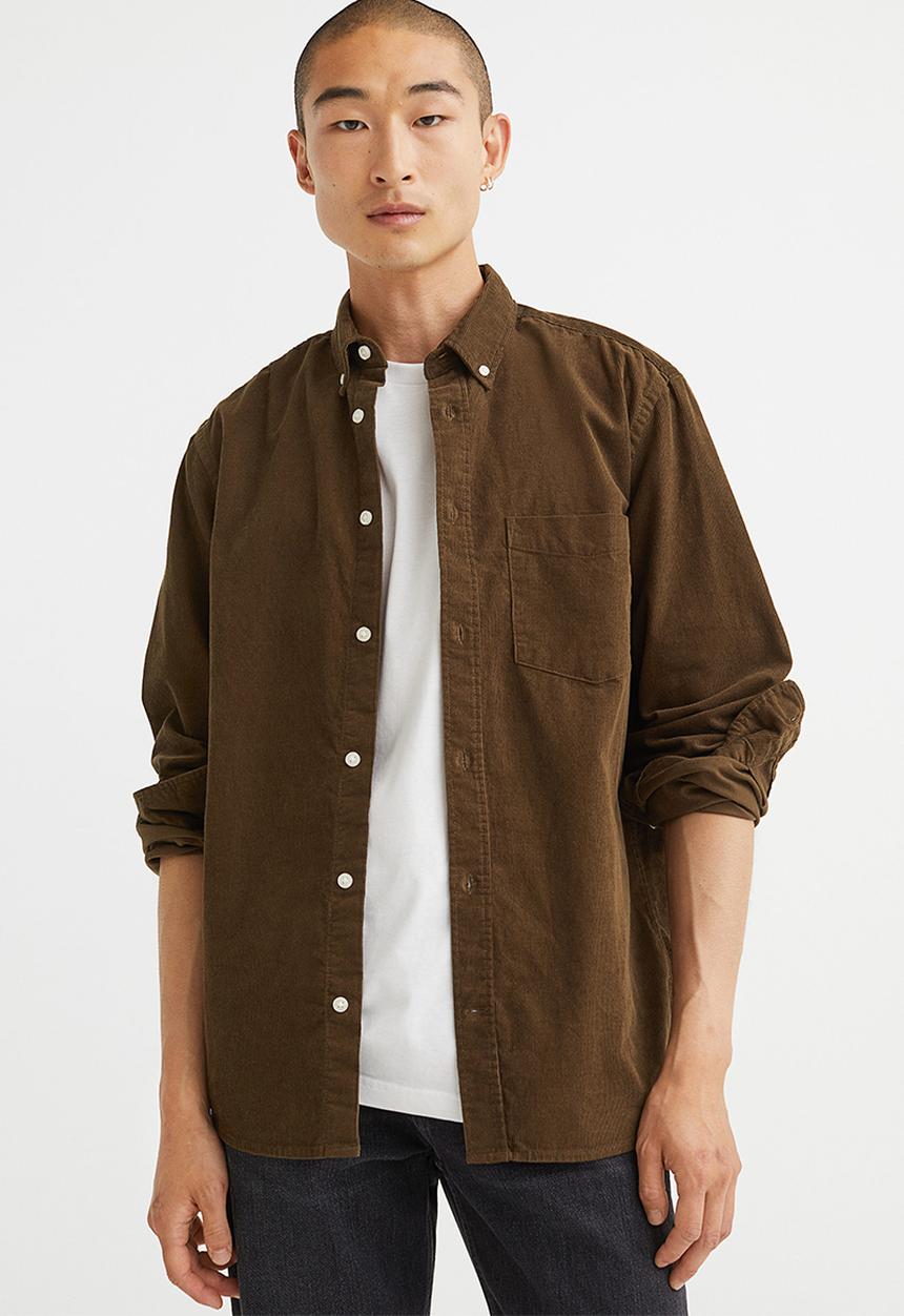 H&M - Regular fit corduroy shirt - dark khaki green