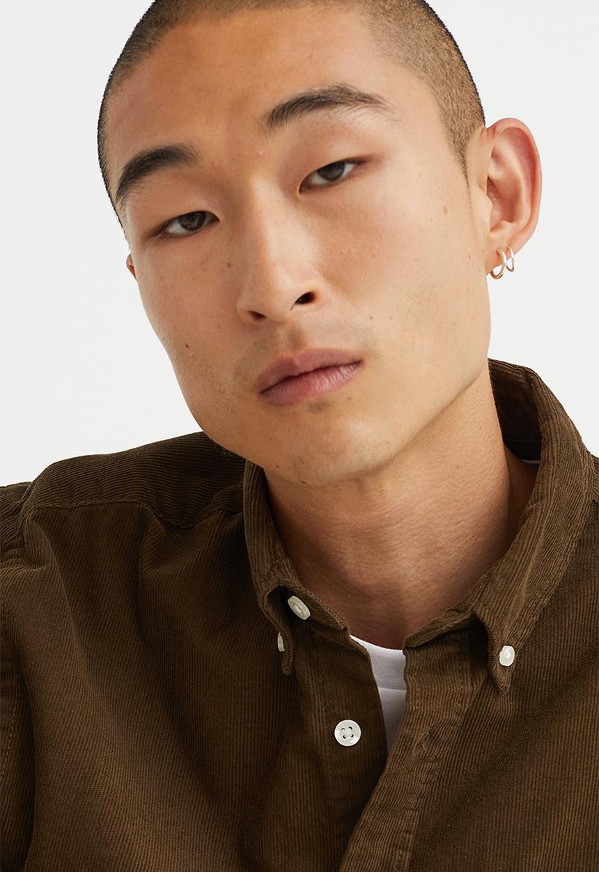 H&M - Regular fit corduroy shirt - dark khaki green
