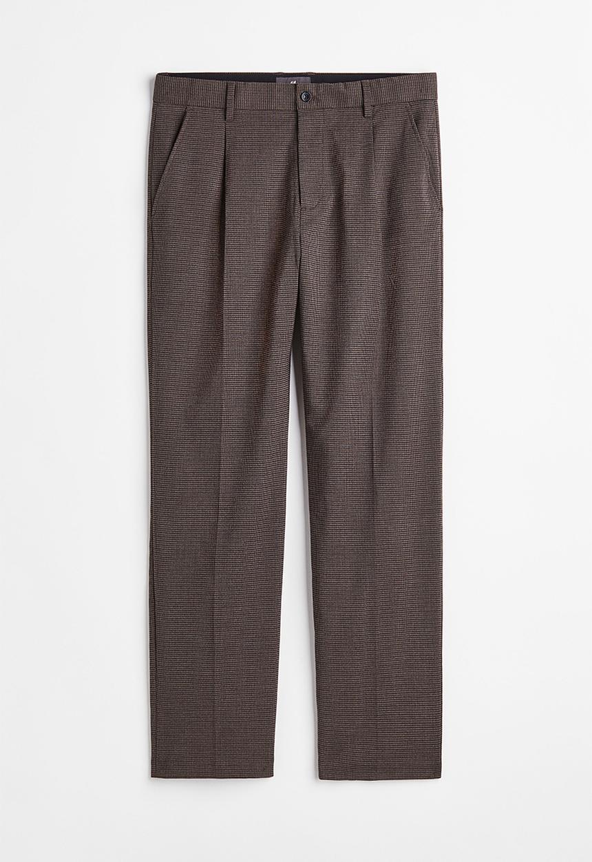 H&M - Regular fit crease-leg trousers - dark brown/checked