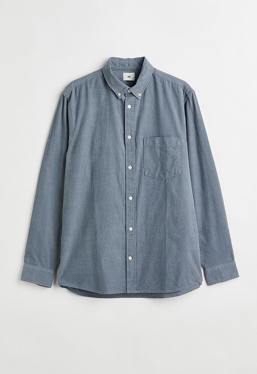H&M - Regular fit corduroy shirt - grey-blue