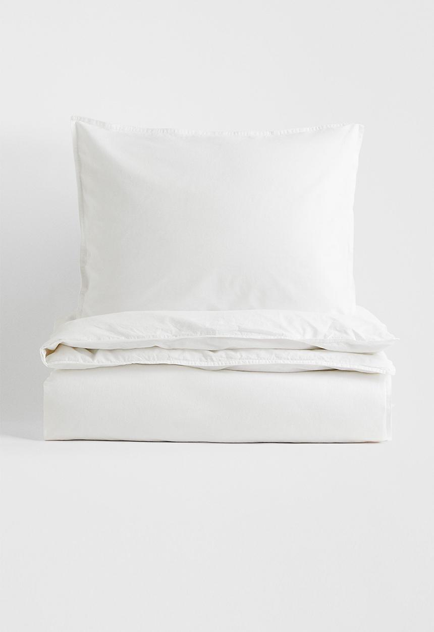 H&M - Washed cotton duvet cover set - white