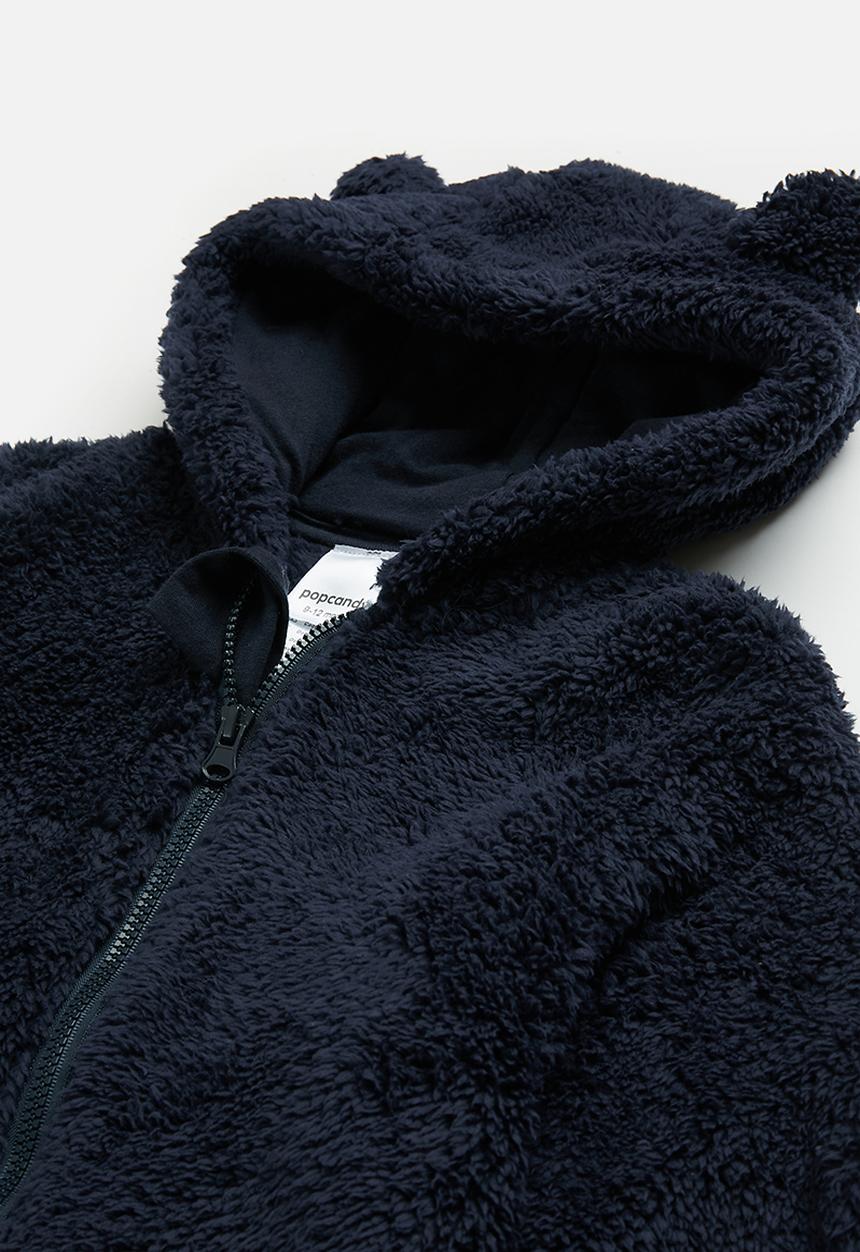 Pop Candy - Fluffly babygrow with ears - navy