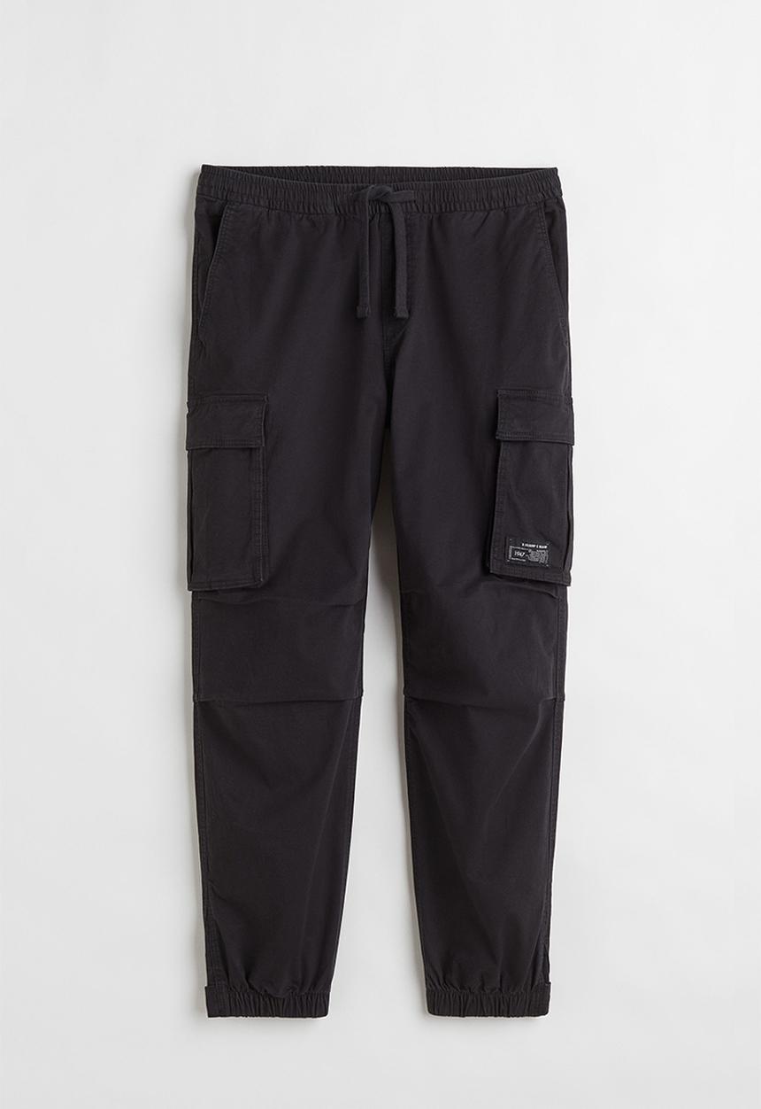 H&M - Relaxed fit cotton cargo joggers - black