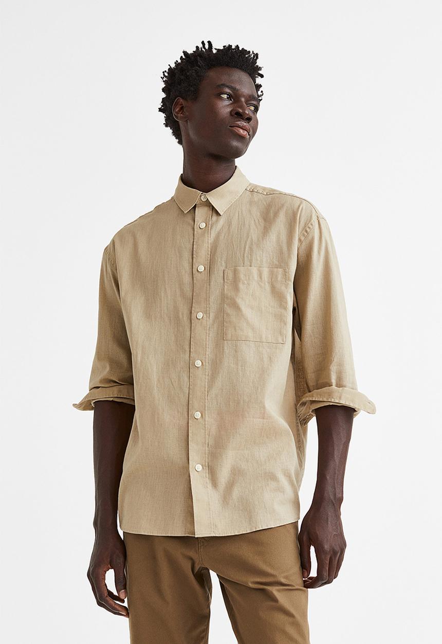 H&M - Relaxed fit linen-blend shirt - beige