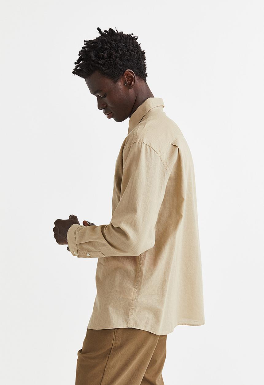 H&M - Relaxed fit linen-blend shirt - beige