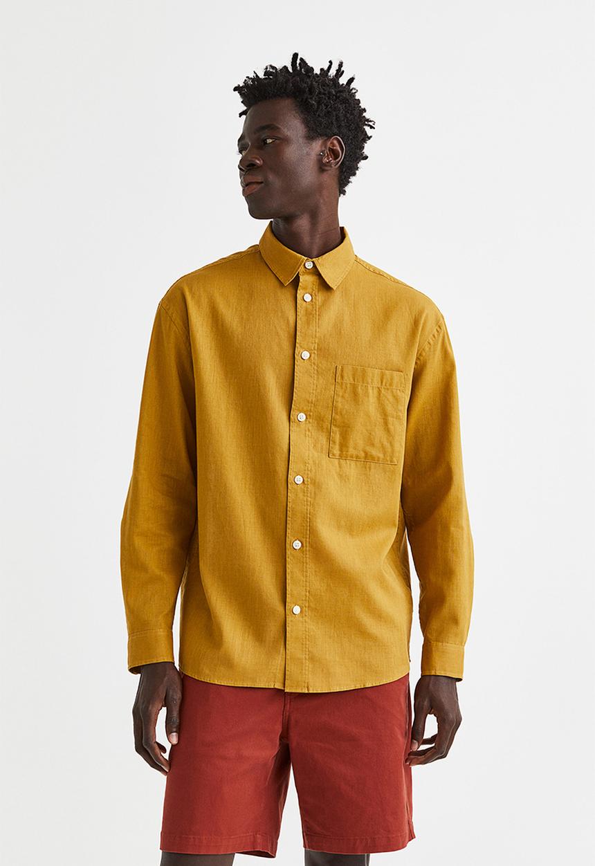 H&M - Relaxed fit linen-blend shirt - mustard yellow