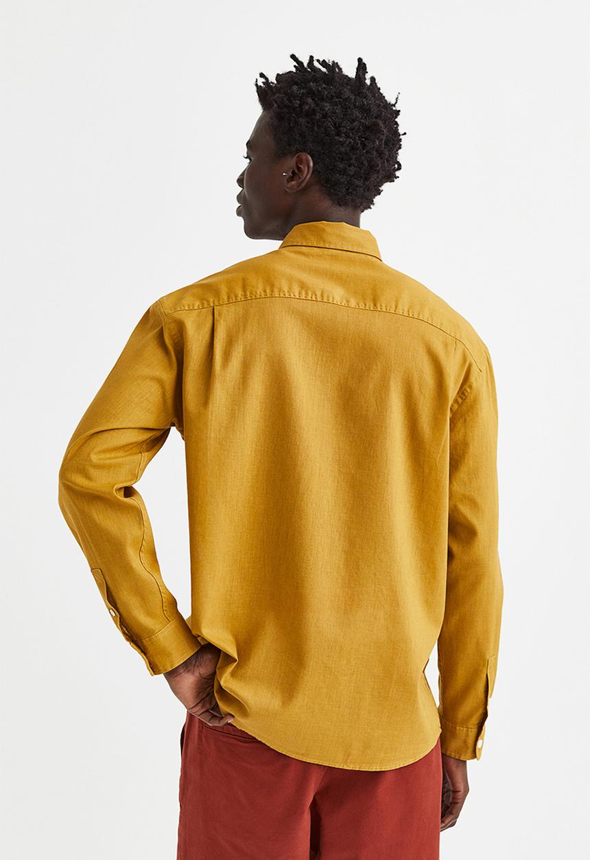H&M - Relaxed fit linen-blend shirt - mustard yellow