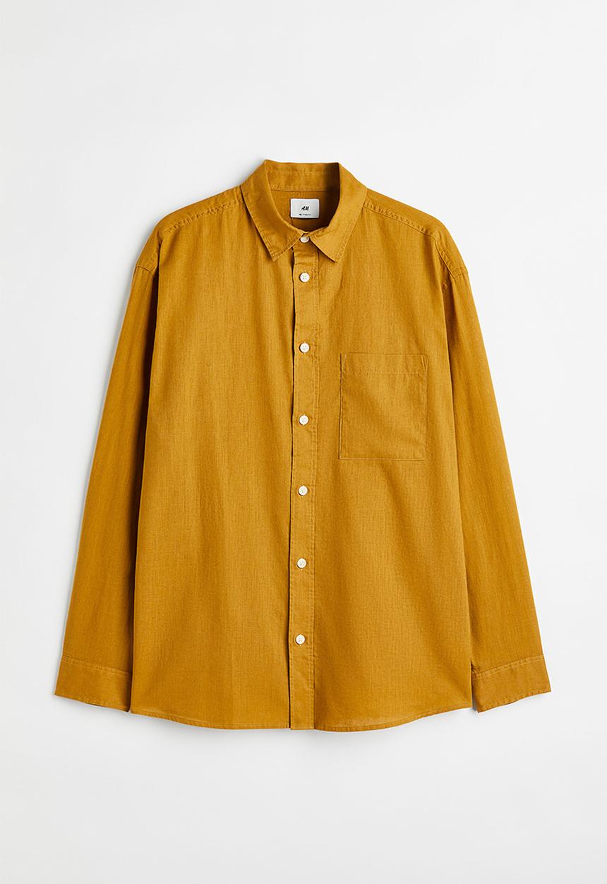 H&M - Relaxed fit linen-blend shirt - mustard yellow