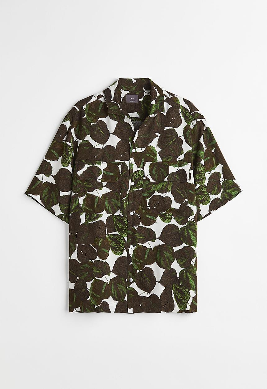 H&M - Relaxed fit lyocell resort shirt - green/leaves