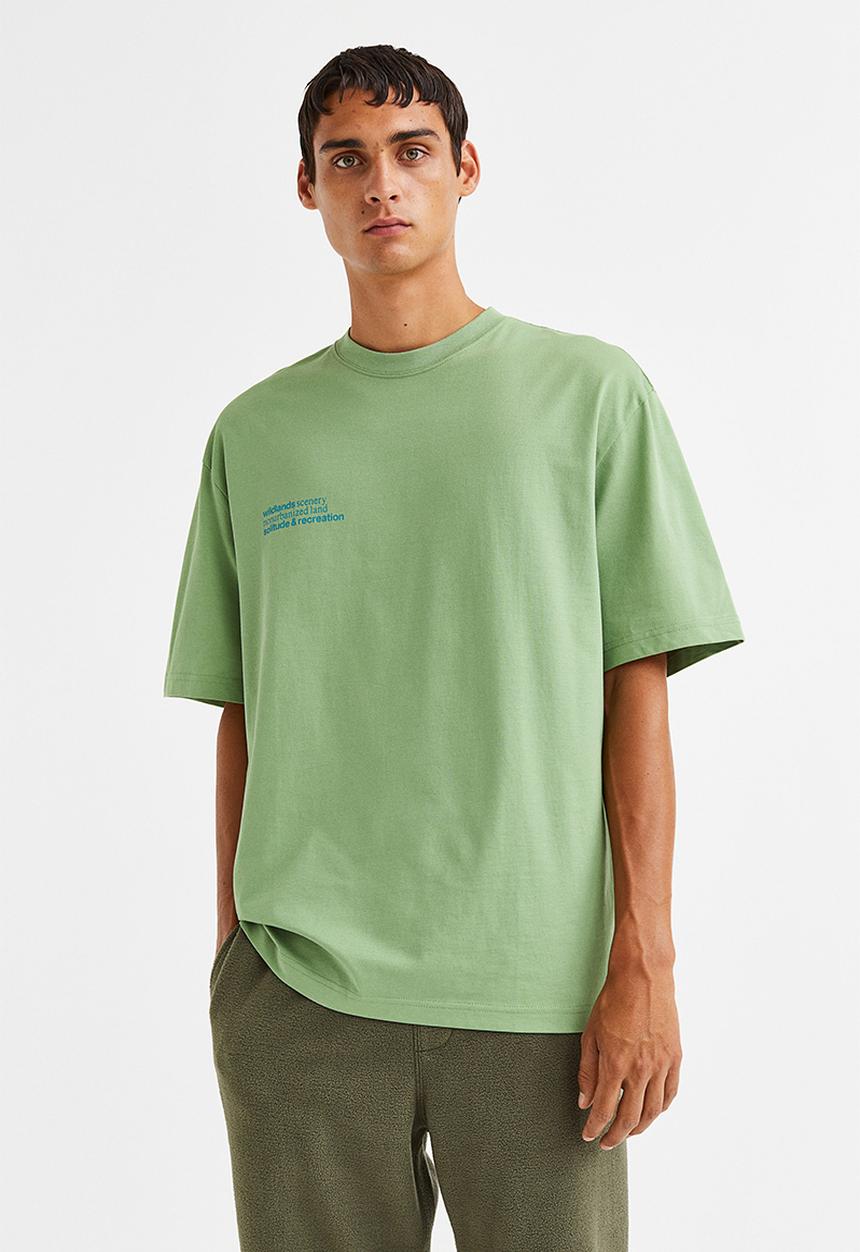 H&M - Relaxed fit printed T-shirt - light green/mountains