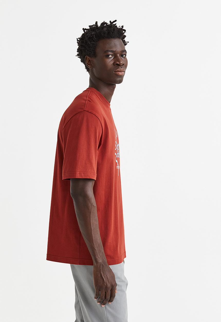 H&M - Relaxed fit printed T-shirt - rust red/new nerve
