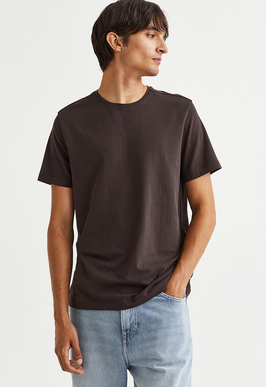H&M - Slim fit round-necked T-shirt - dark brown