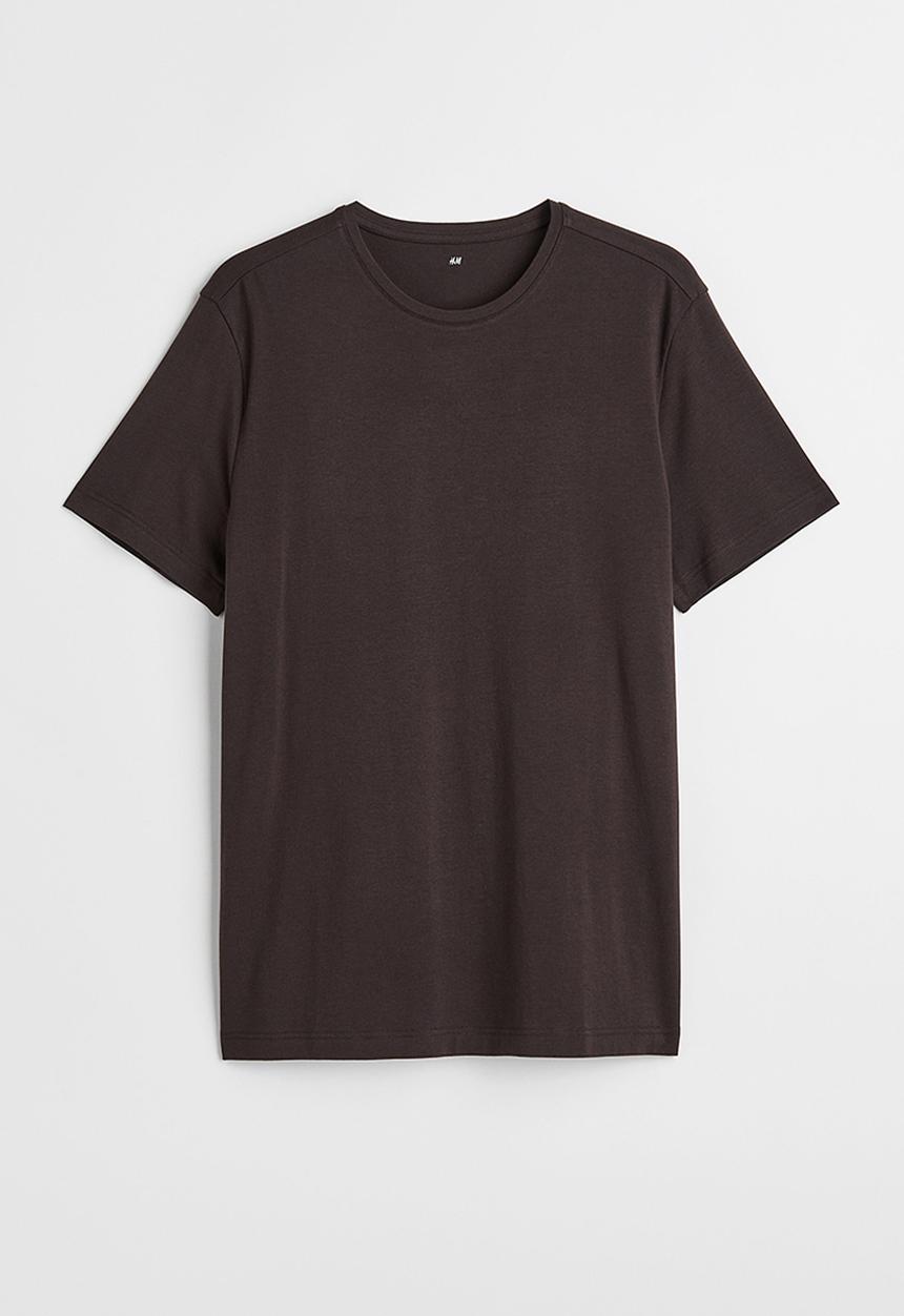 H&M - Slim fit round-necked T-shirt - dark brown