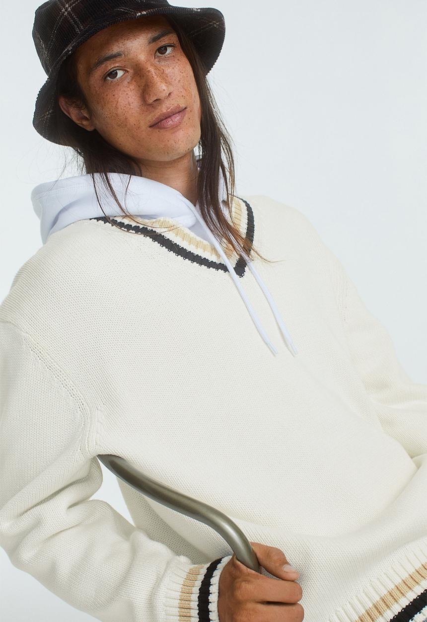 H&M - Relaxed fit cotton jumper - cream/black