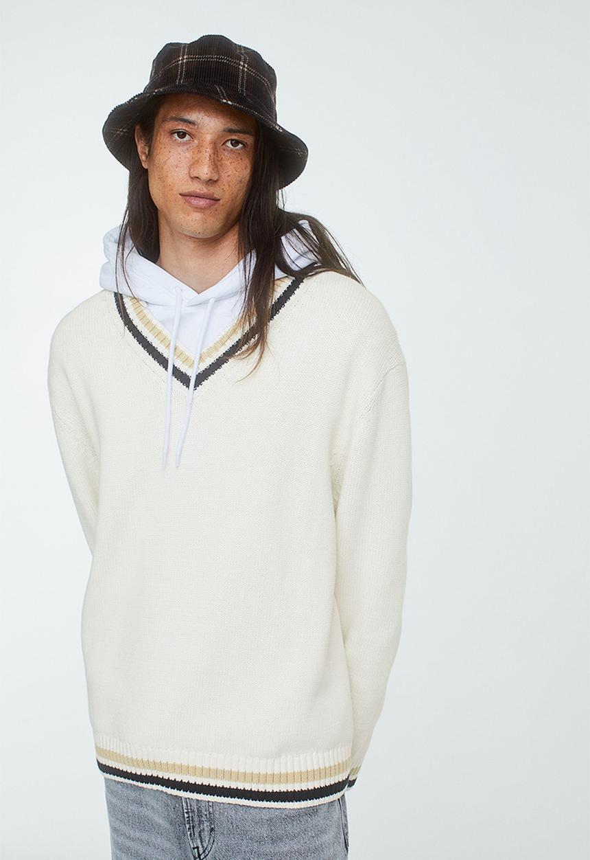 H&M - Relaxed fit cotton jumper - cream/black