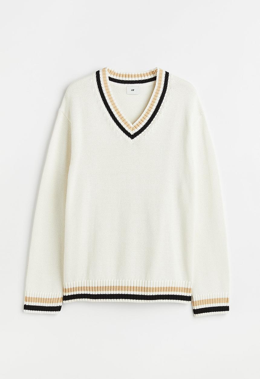 H&M - Relaxed fit cotton jumper - cream/black