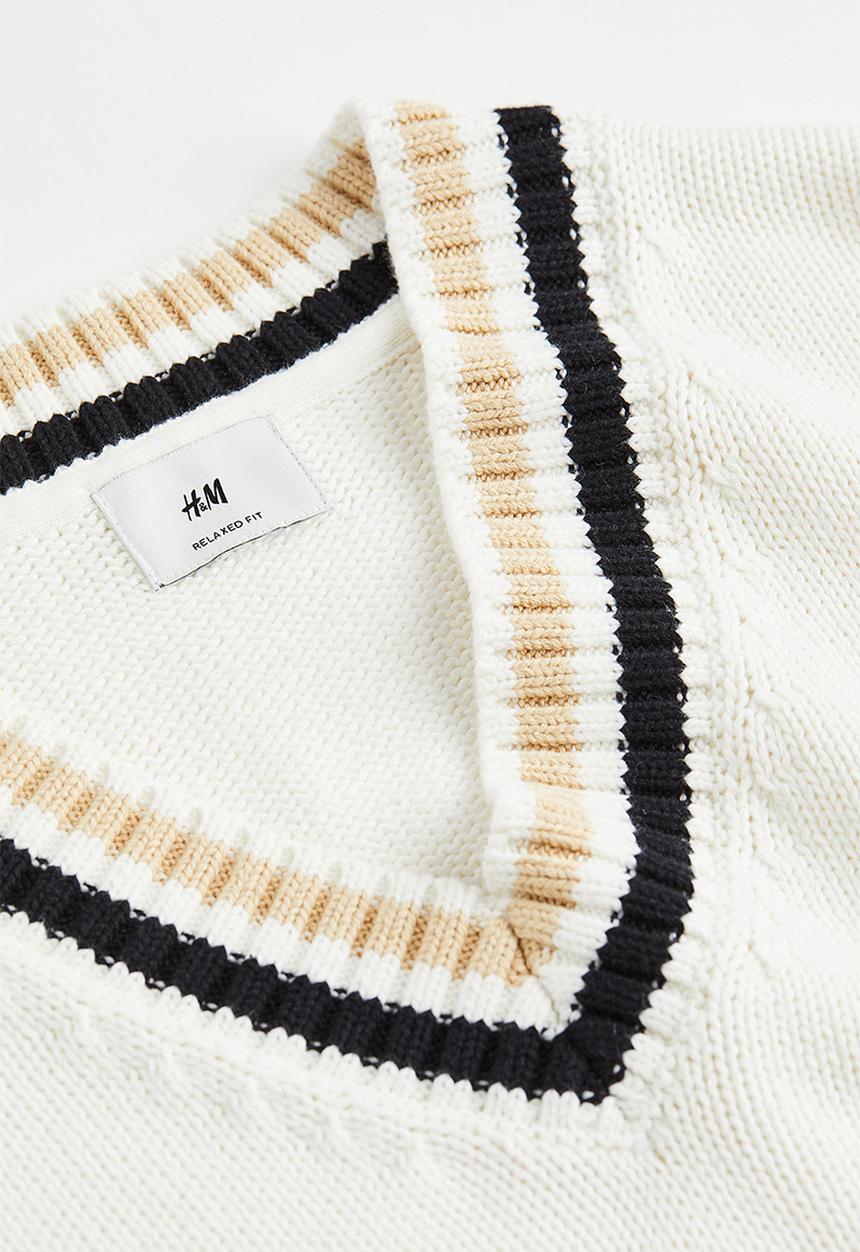 H&M - Relaxed fit cotton jumper - cream/black