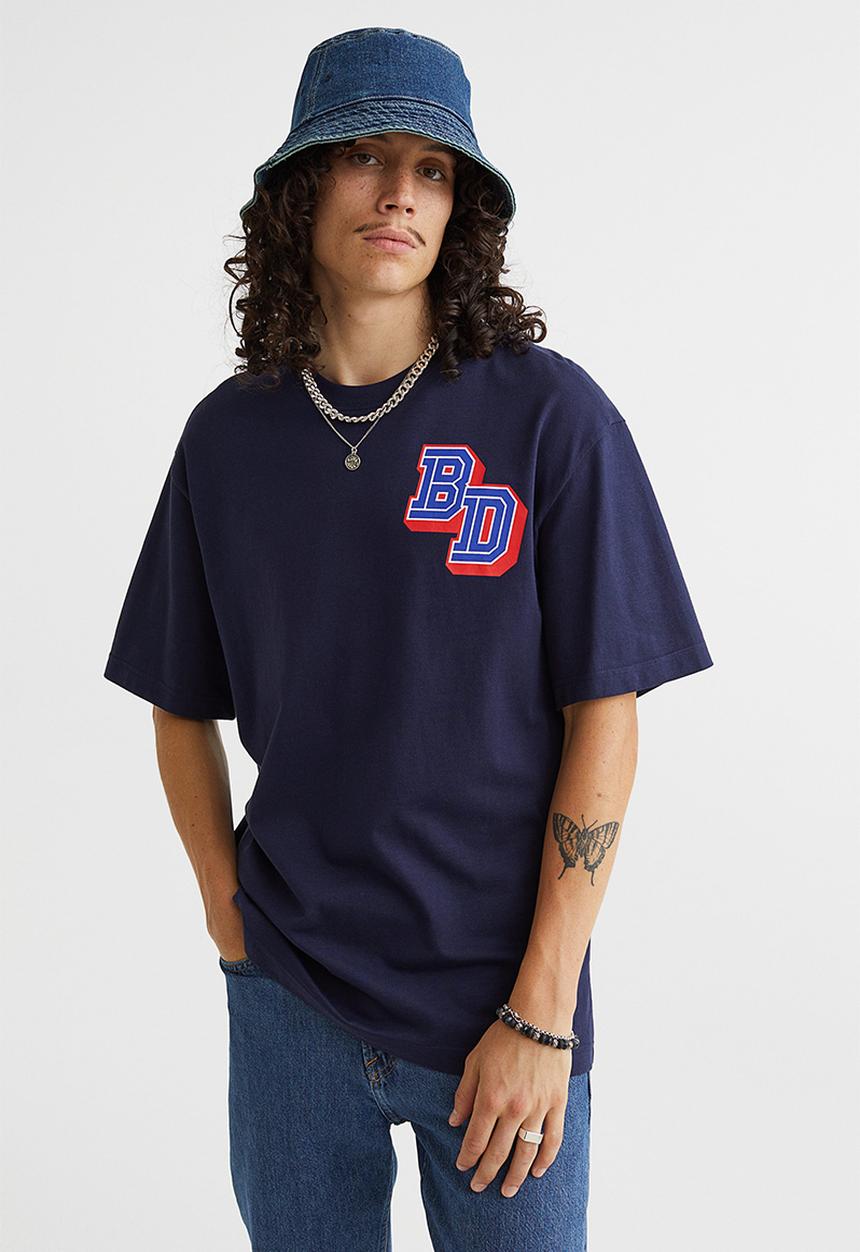 H&M - Relaxed fit printed T-shirt - dark blue/bd