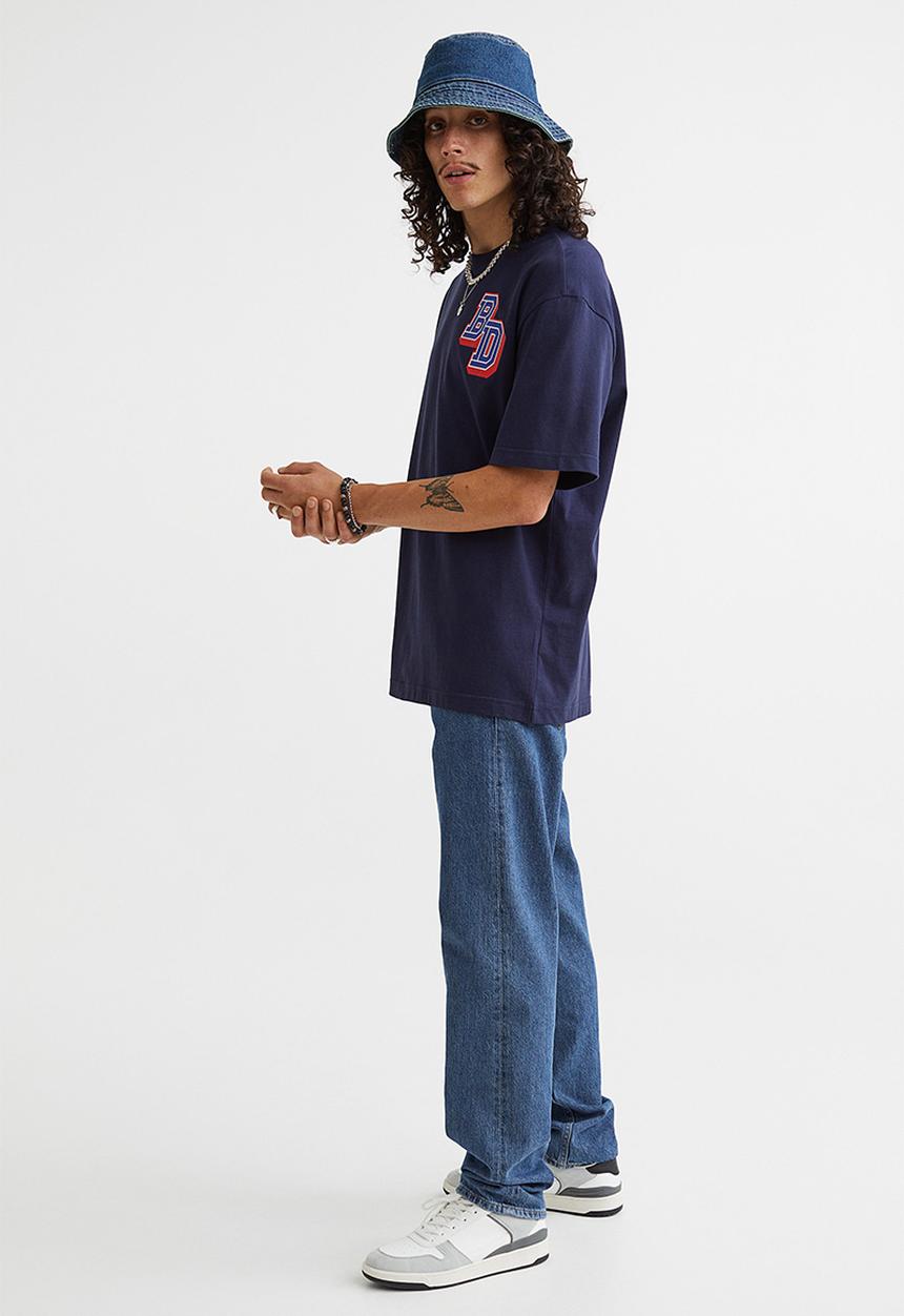 H&M - Relaxed fit printed T-shirt - dark blue/bd