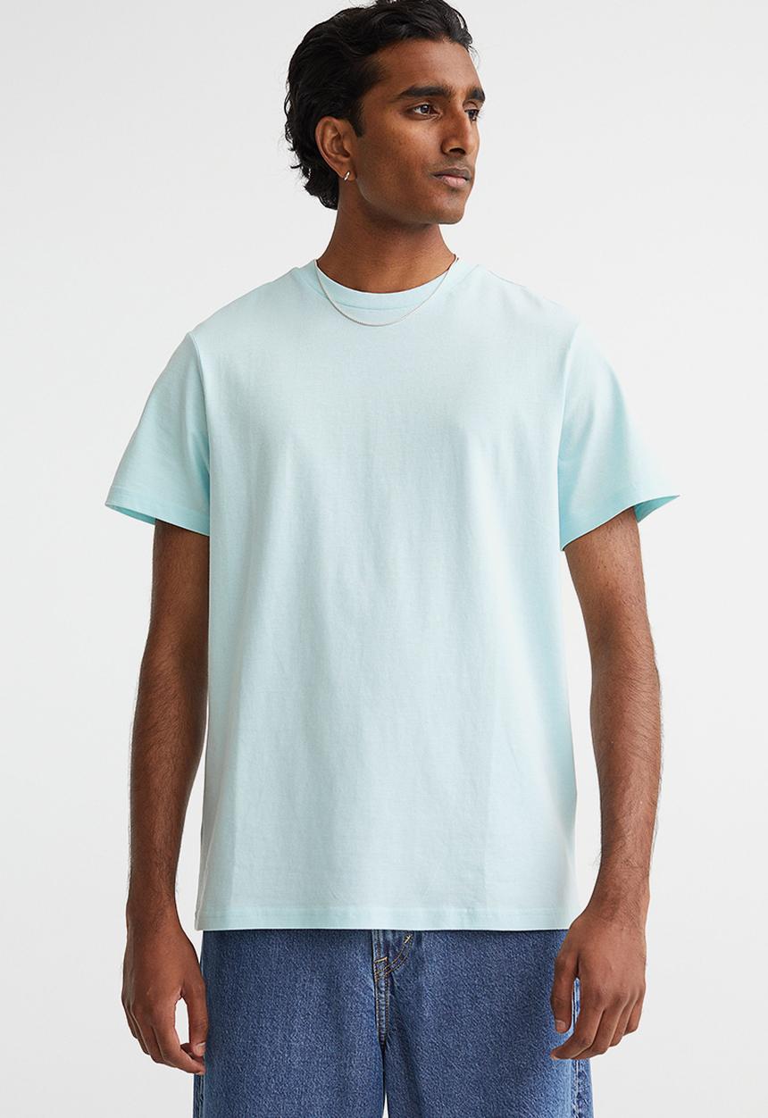H&M - Regular fit round-neck T-shirt - light blue 