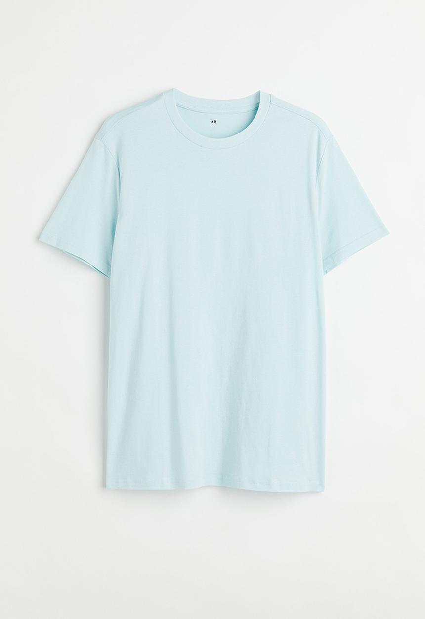 H&M - Regular fit round-neck T-shirt - light blue 