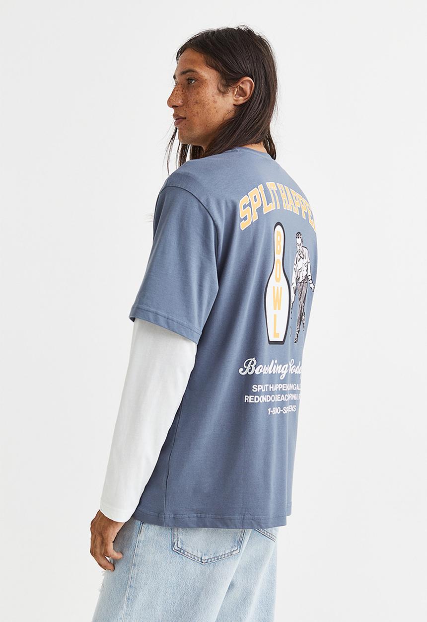 H&M - Relaxed fit printed T-shirt - dark blue/strike