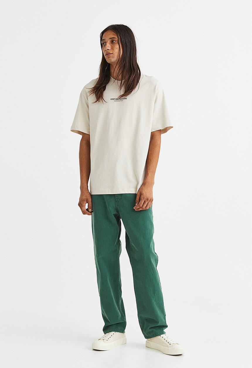 H&M - Relaxed fit printed T-shirt - light beige/trucking