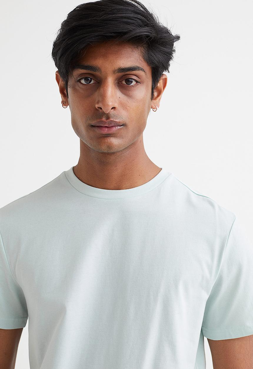 H&M - Regular fit round-neck T-shirt - light turquoise