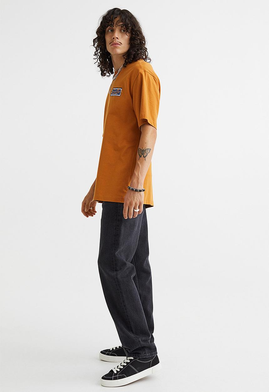 H&M - Relaxed fit printed T-shirt - mustard yellow/sully's