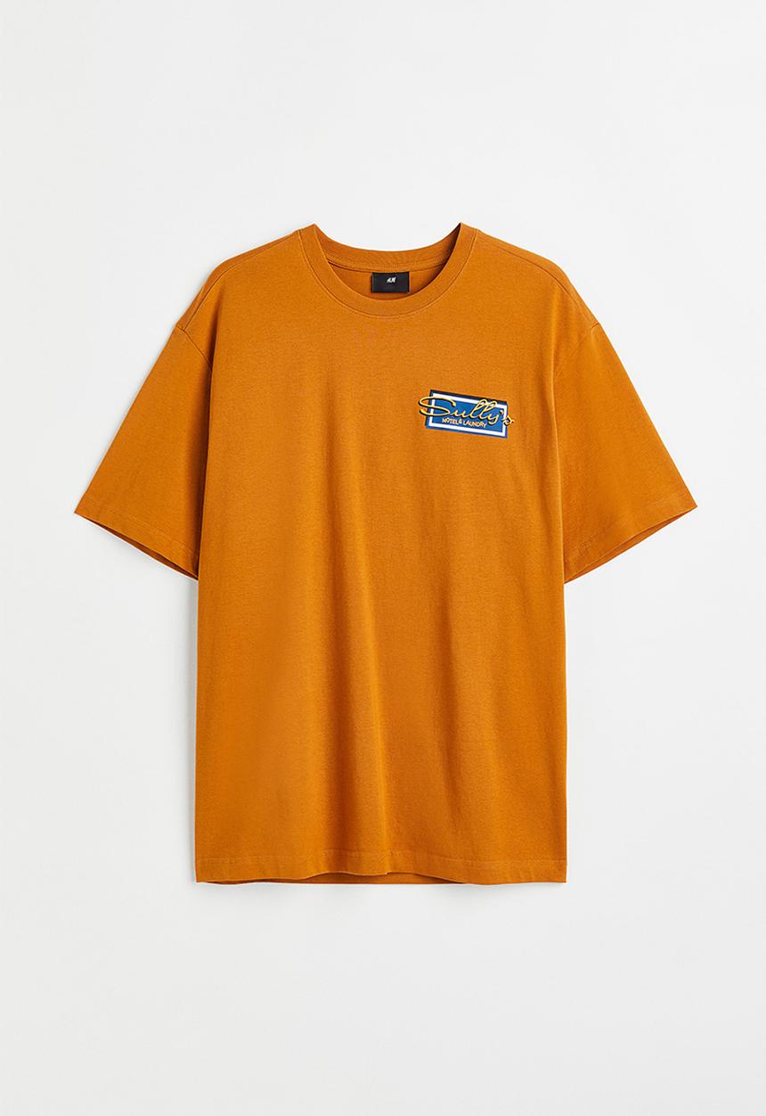 H&M - Relaxed fit printed T-shirt - mustard yellow/sully's
