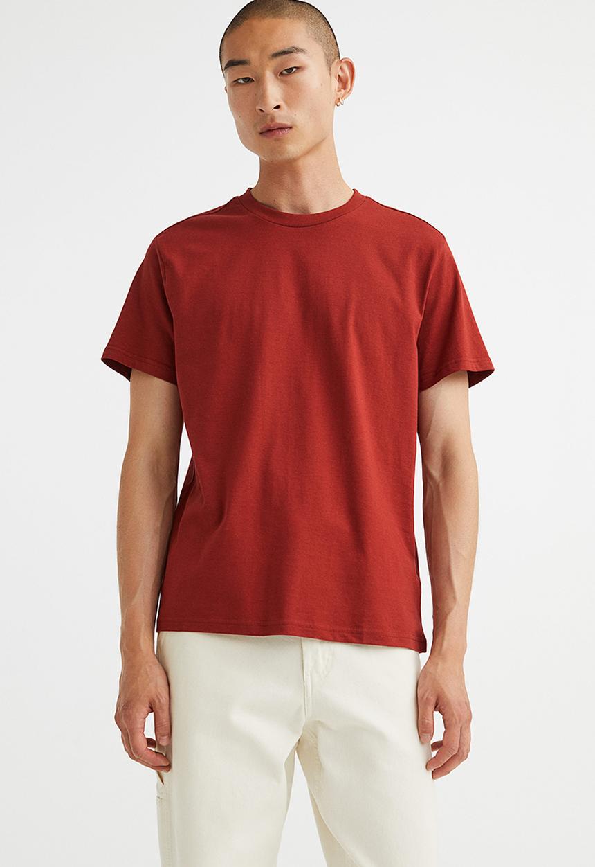 H&M - Regular fit round-neck T-shirt - rust brown 