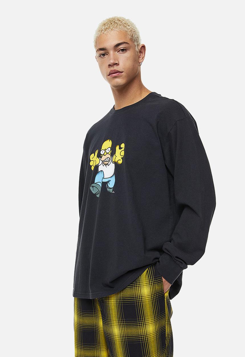 H&M - Relaxed fit long-sleeved jersey top - black/simpsons