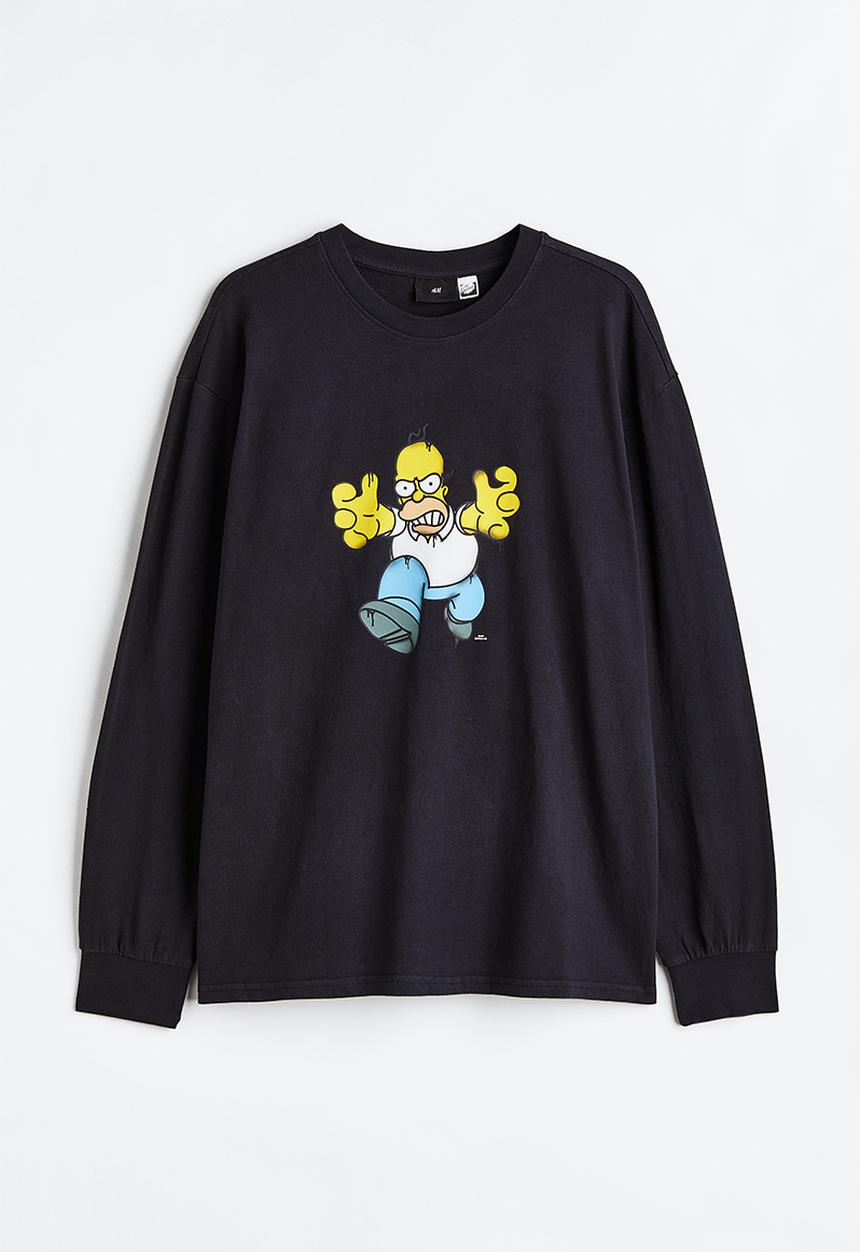 H&M - Relaxed fit long-sleeved jersey top - black/simpsons