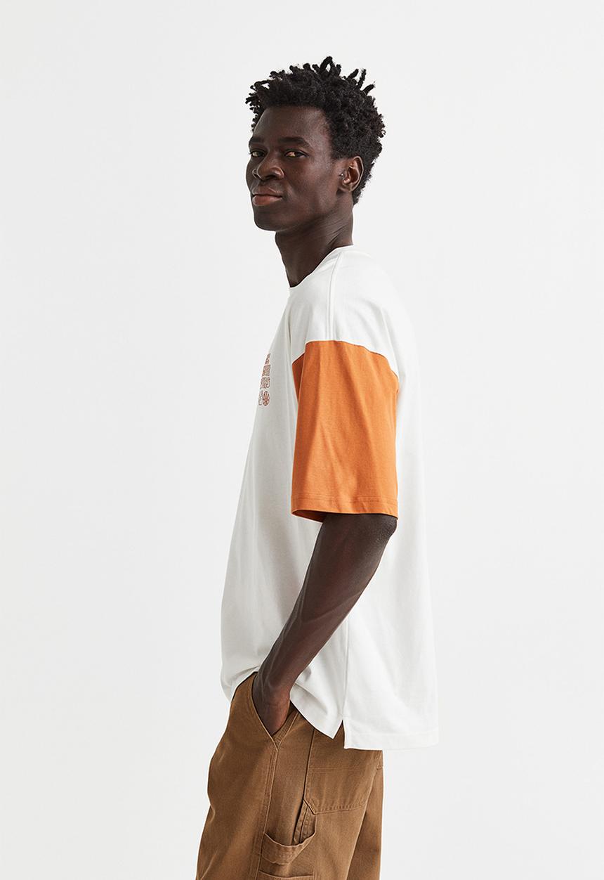 H&M - Oversized fit cotton T-shirt - white/orange