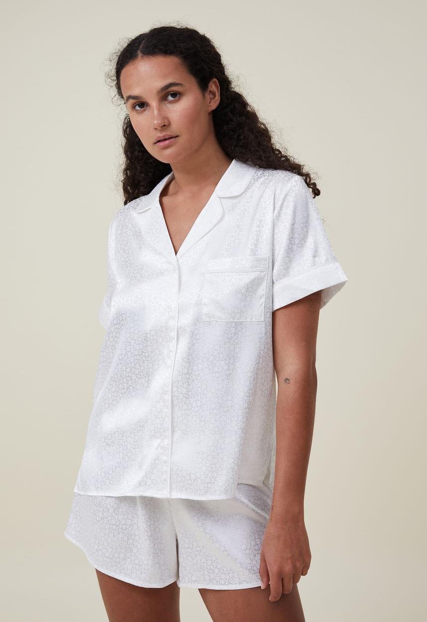 Cotton On - Body jacquard satin sleep set - white jacquard