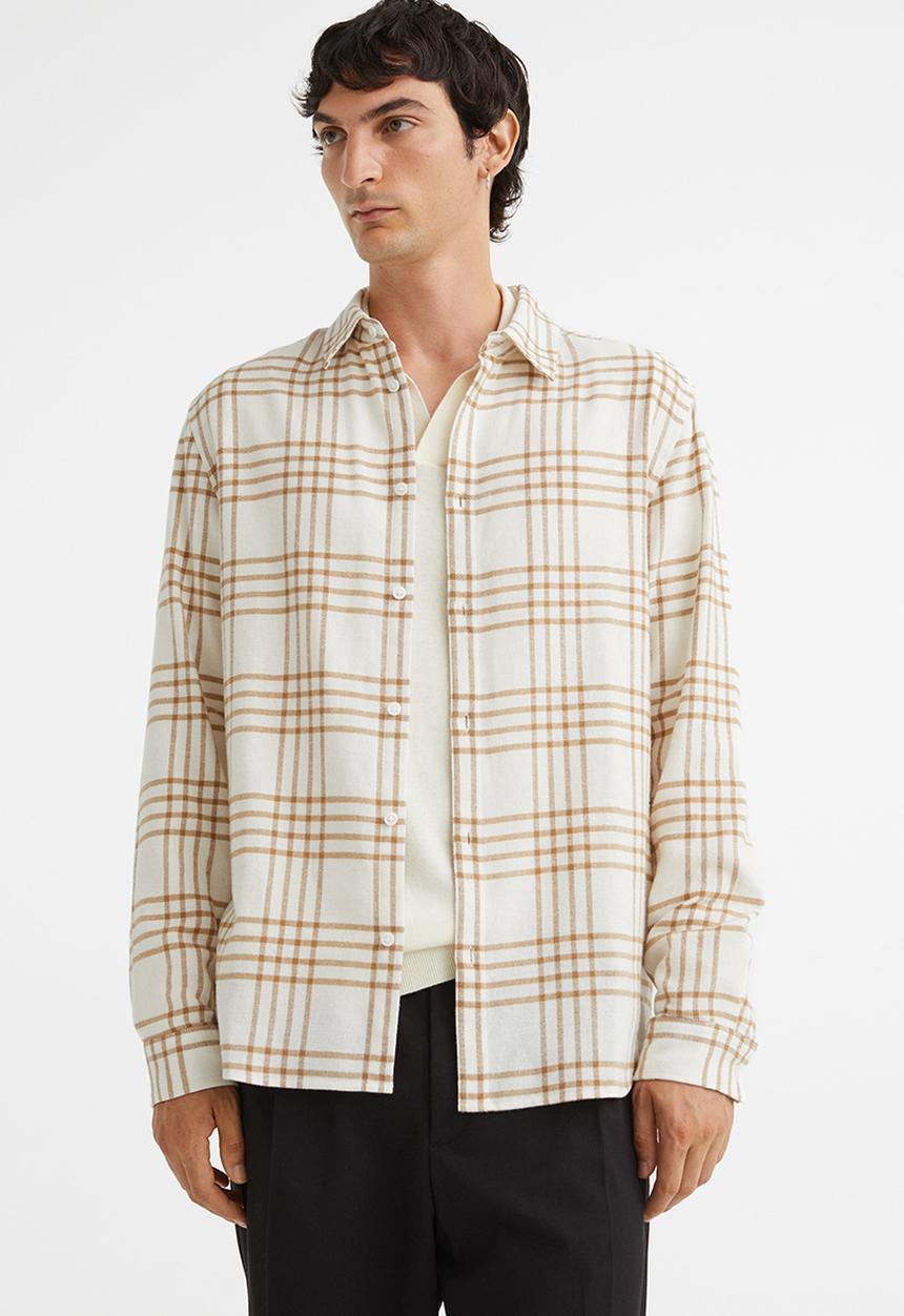 H&M - Regular fit checked shirt - beige & white 