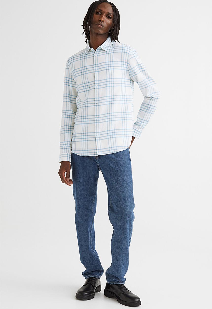 H&M - Regular fit checked shirt - light blue & white