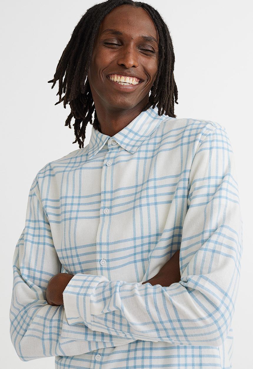 H&M - Regular fit checked shirt - light blue & white