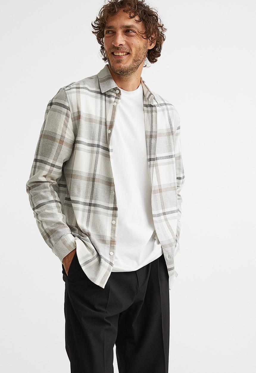 H&M - Regular fit checked shirt - light grey & white