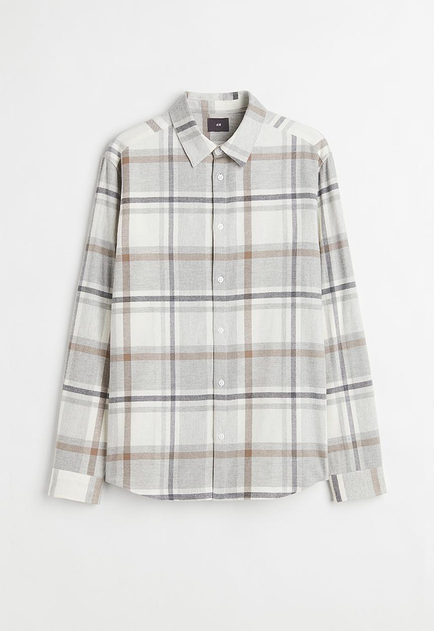 H&M - Regular fit checked shirt - light grey & white