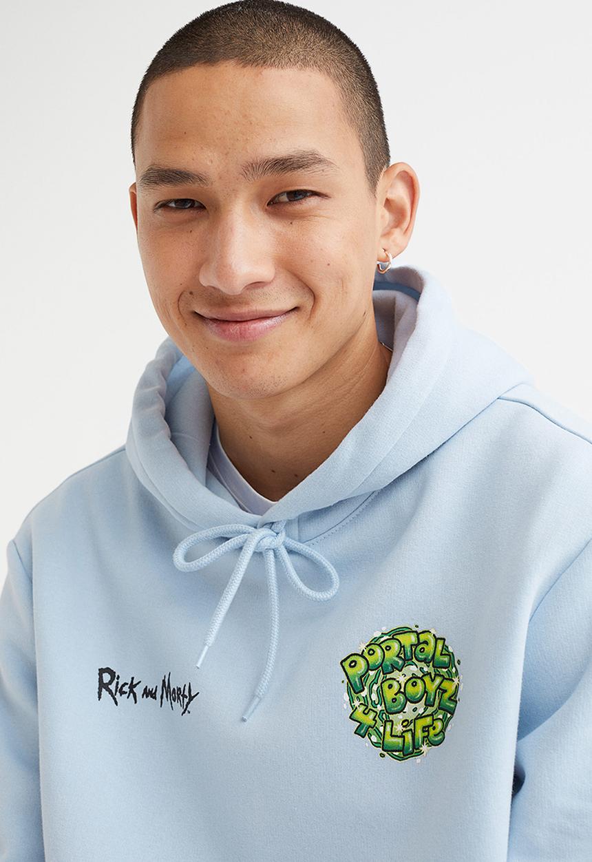 H&M - Regular fit hoodie - light blue/rick and morty