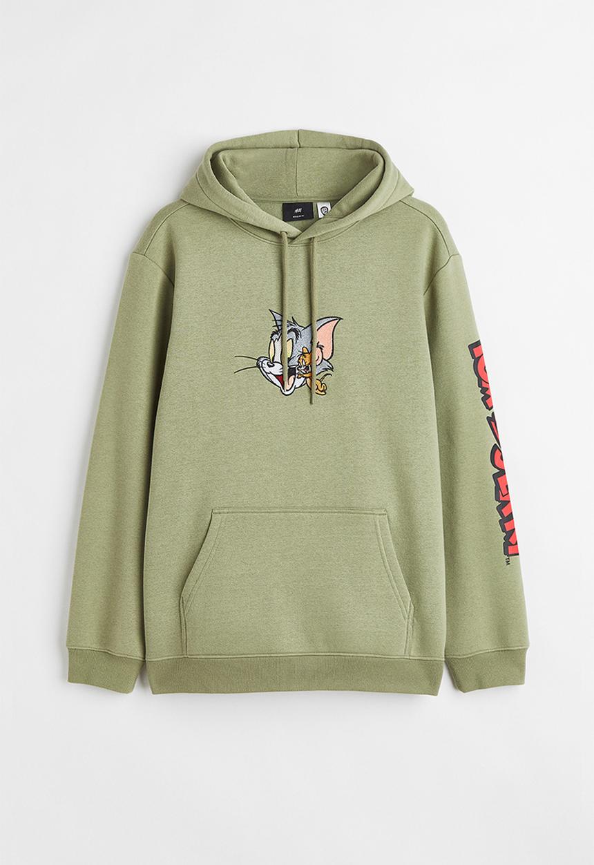 H&M - Regular fit hoodie - sage green/tom and jerry