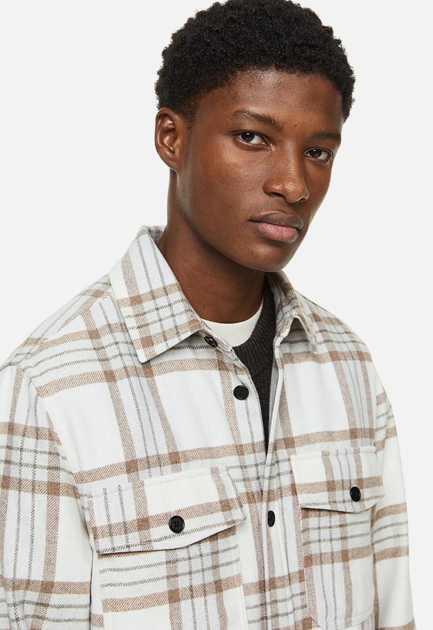 H&M - Twill overshirt - beige & white checked