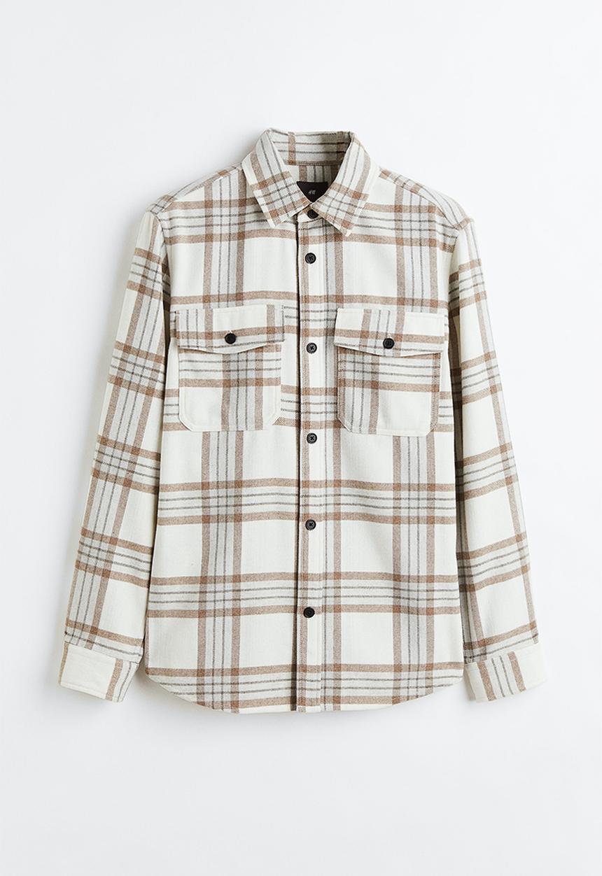 H&M - Twill overshirt - beige & white checked
