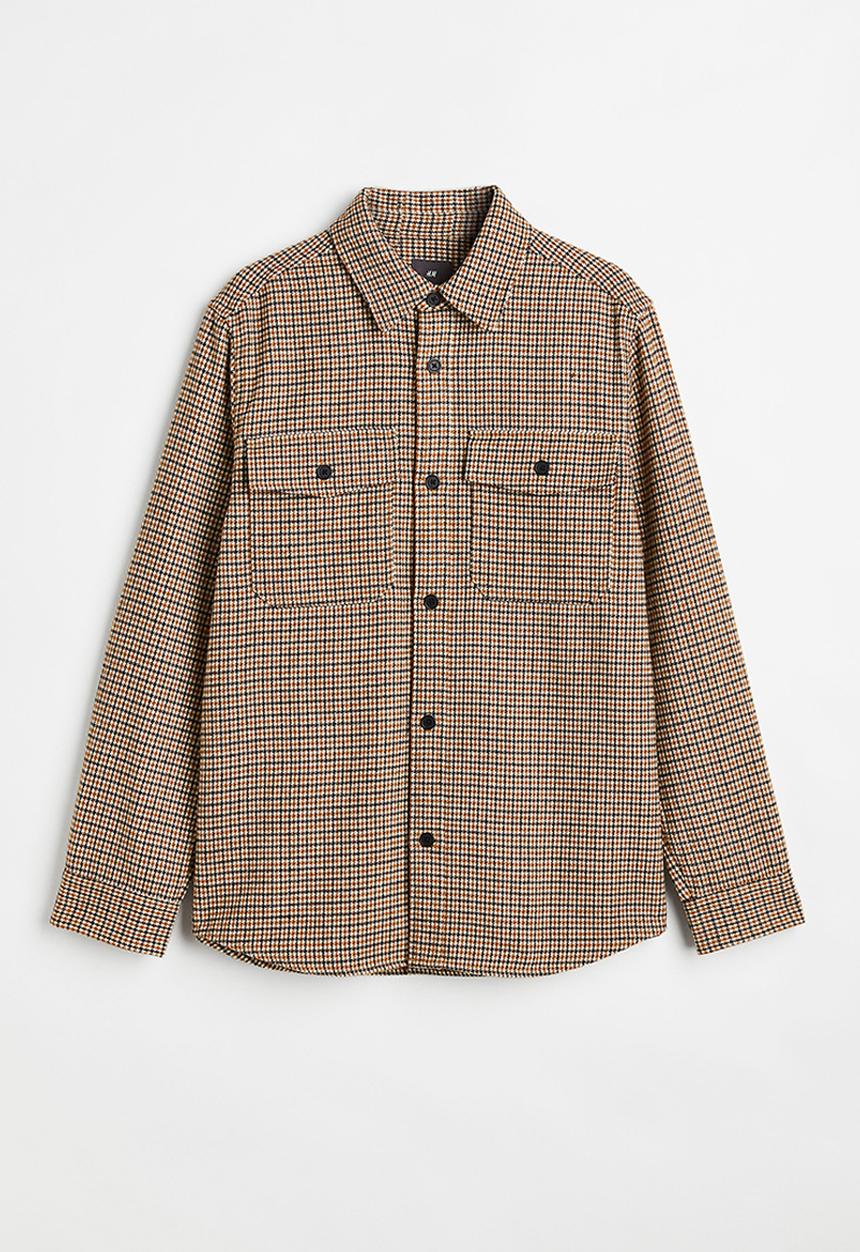 H&M - Twill overshirt - dark brown/dogtooth-patterned
