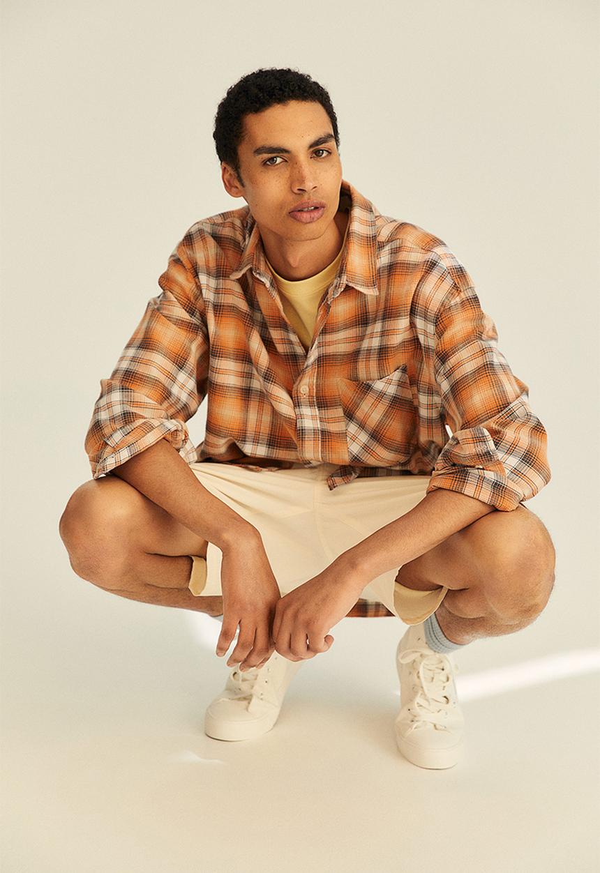 H&M - Relaxed fit twill shirt - orange/checked