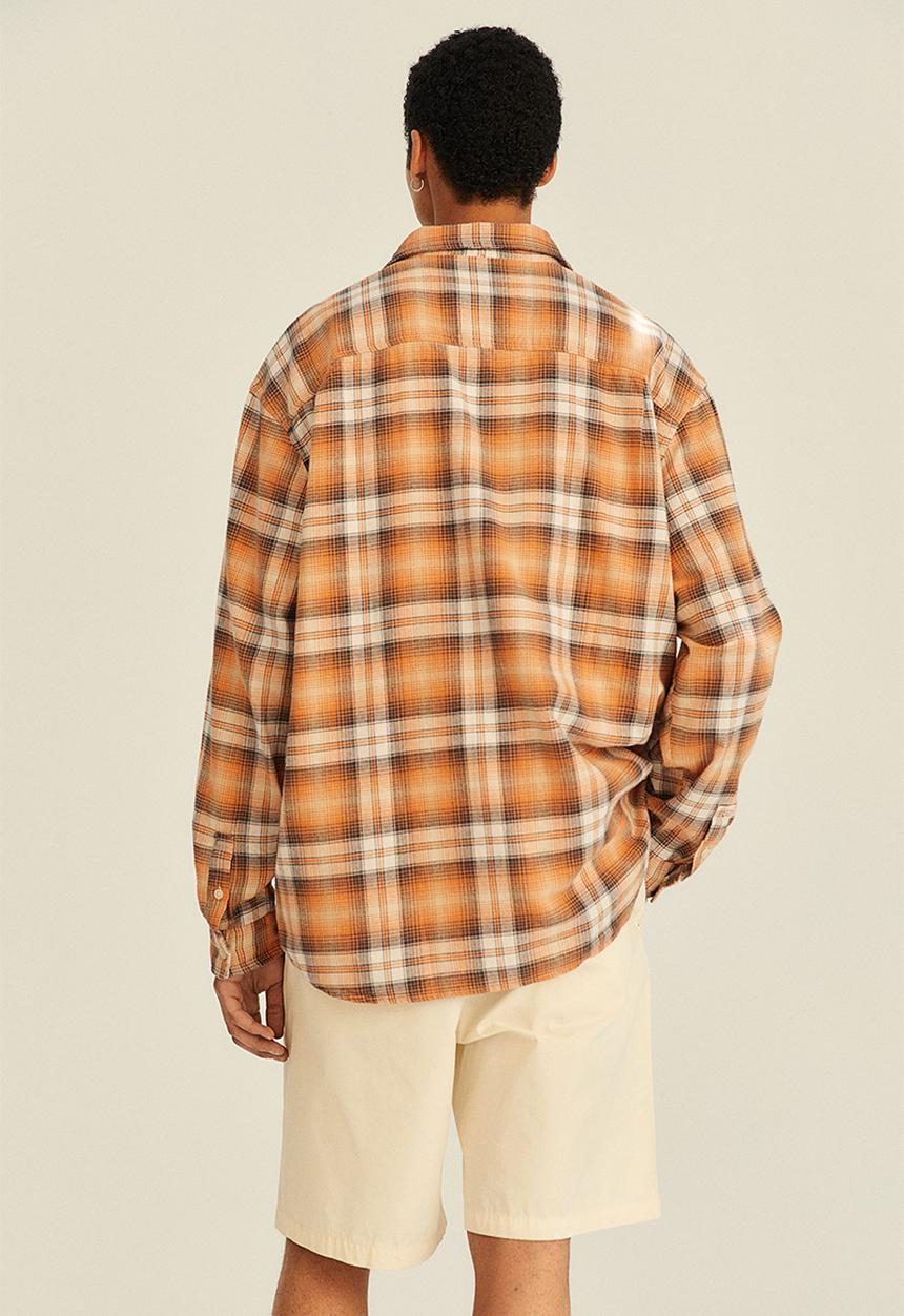 H&M - Relaxed fit twill shirt - orange/checked