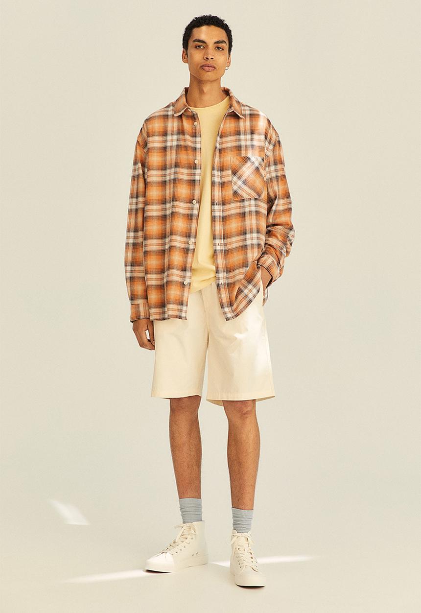 H&M - Relaxed fit twill shirt - orange/checked